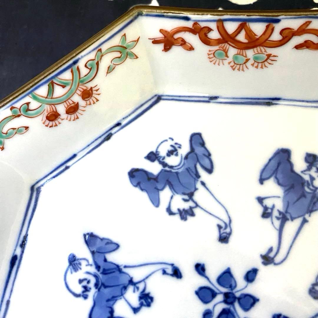 京焼　加藤雲泉　唐子八角皿　二枚組　京都　清水焼　① 高級食器　お正月・お祝いに