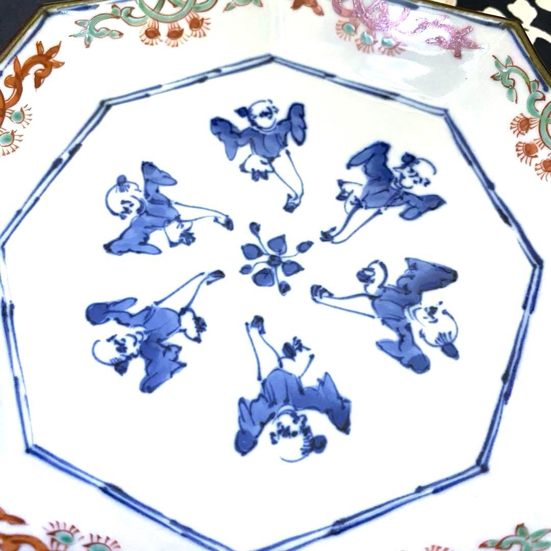 京焼　加藤雲泉　唐子八角皿　二枚組　京都　清水焼　① 高級食器　お正月・お祝いに