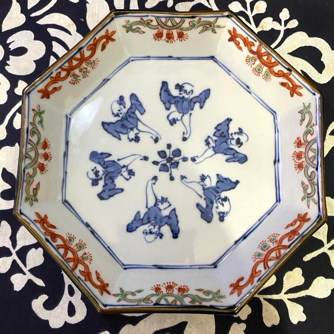 京焼　加藤雲泉　唐子八角皿　二枚組　京都　清水焼　① 高級食器　お正月・お祝いに
