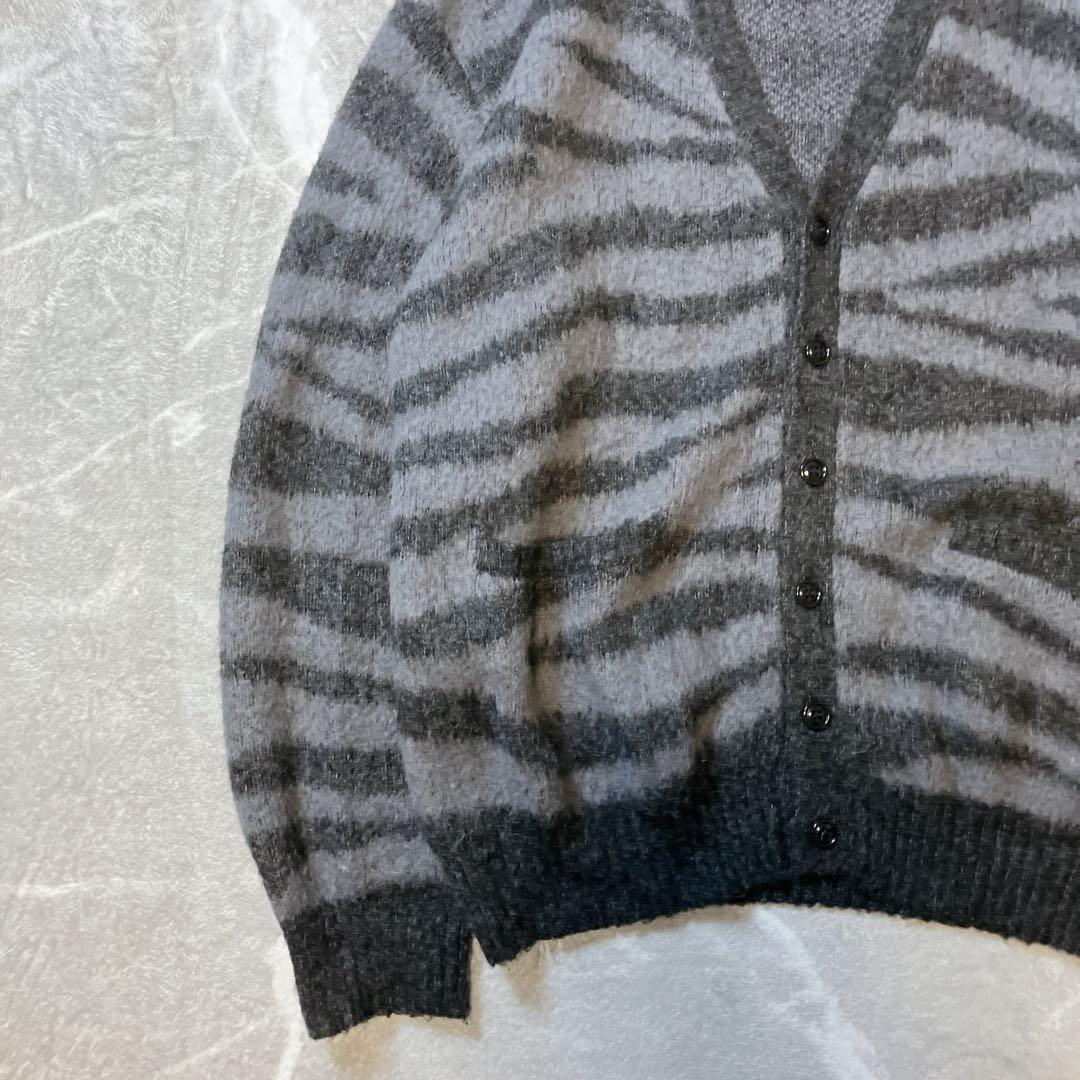 【極美品】Schott シャギーニット モヘヤ カーディガン ゼブラ ブラック