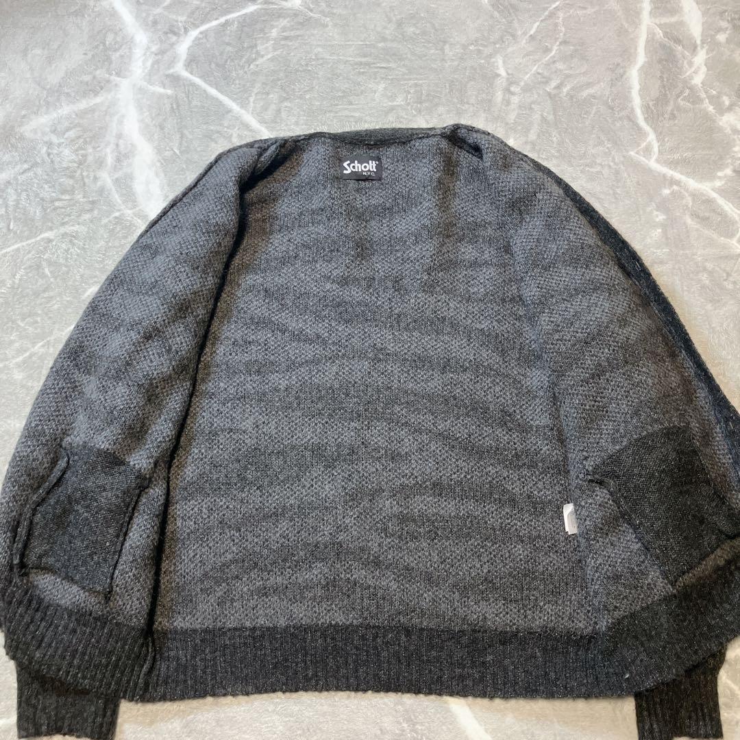【極美品】Schott シャギーニット モヘヤ カーディガン ゼブラ ブラック