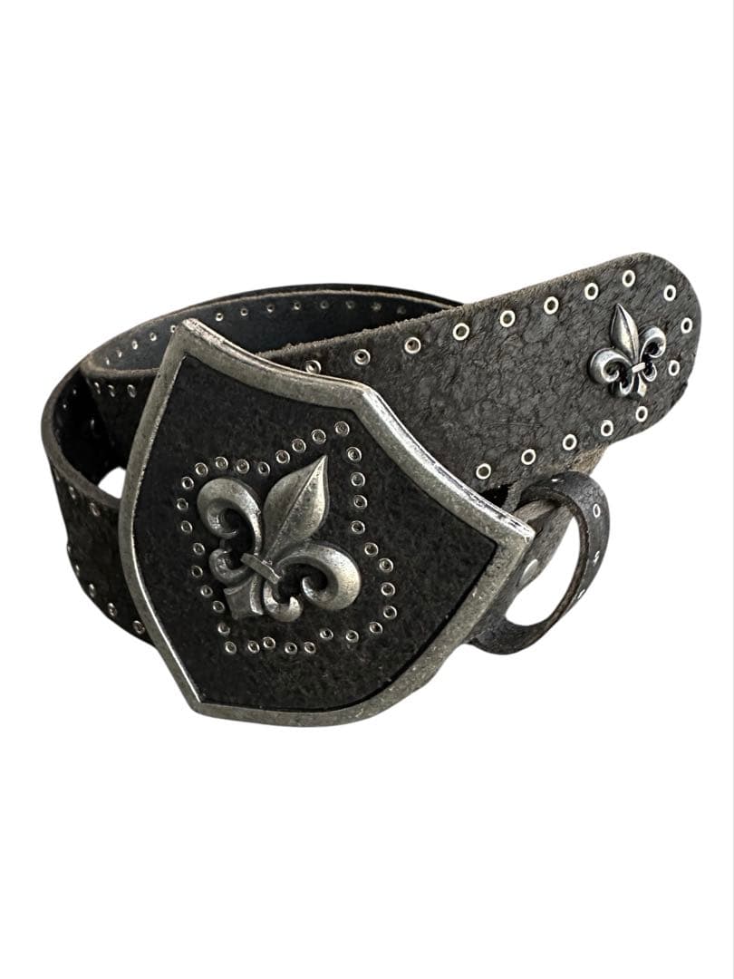 小物 cross design real leather studs belt