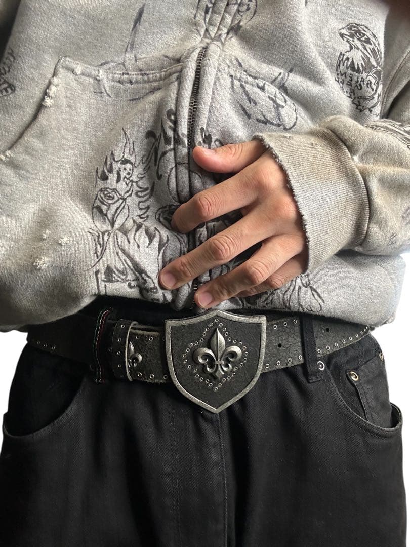 小物 cross design real leather studs belt