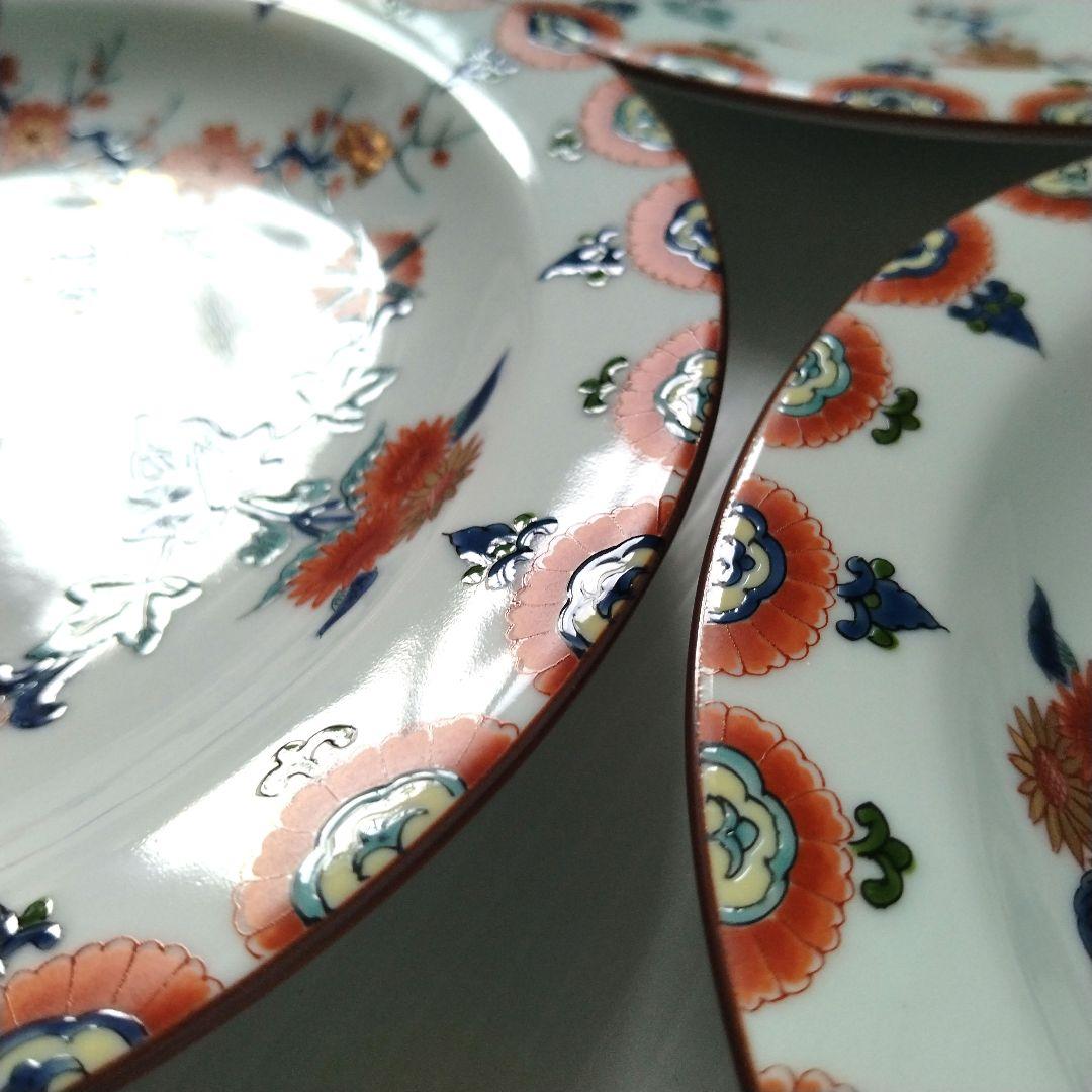 有田焼 其泉 賞美堂 金彩 色絵 梅菊文 和皿 中皿 6寸 18,5cm 5客揃