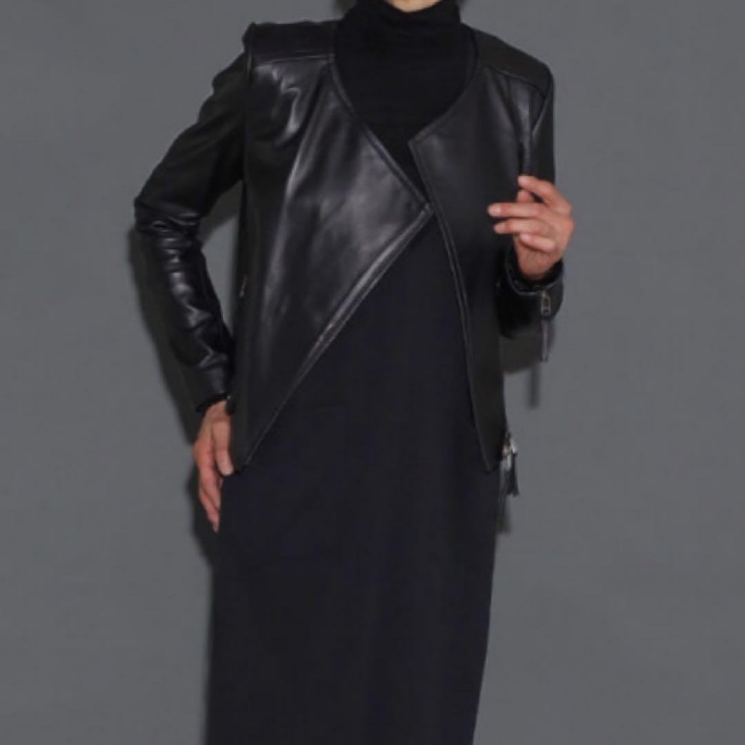 【新品未使用】スコットクラブ　ラムレザー　ノーカラー　ダブルライダースジャケット