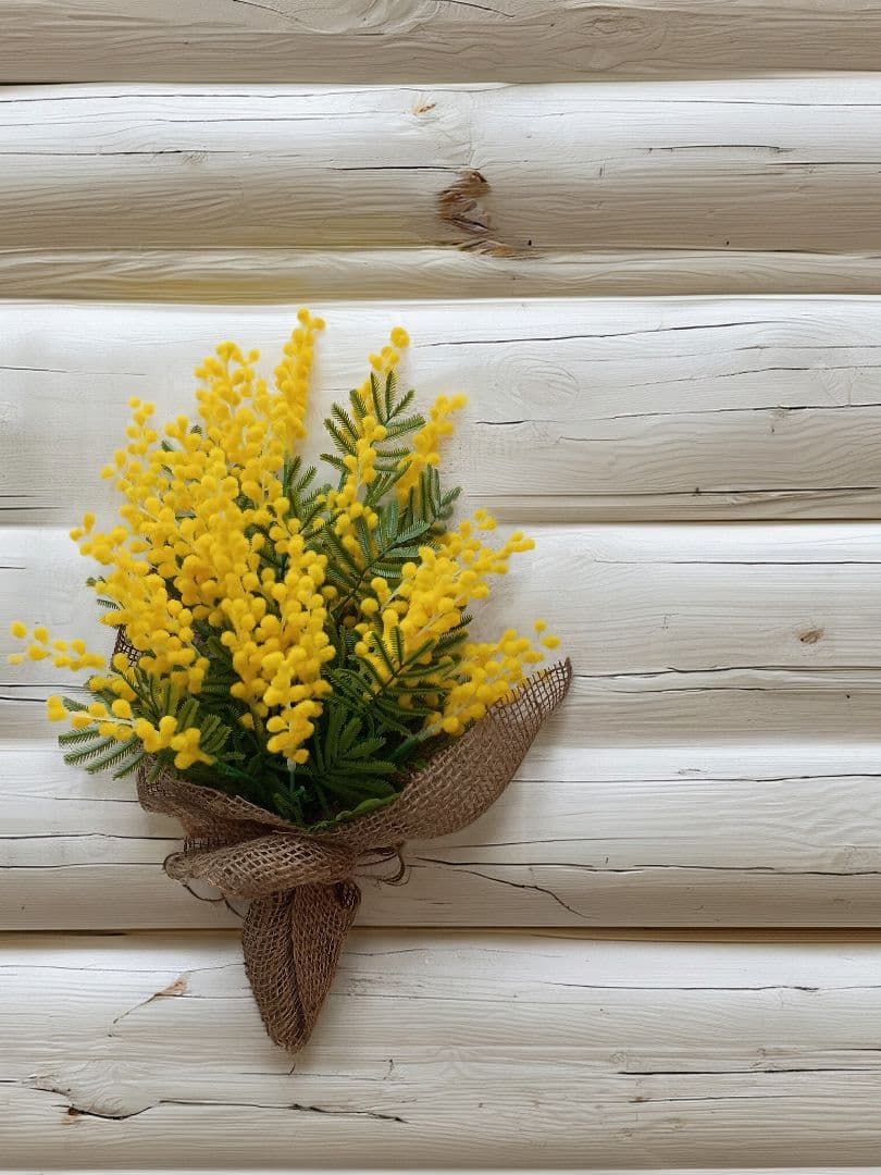 SOLD　☘ミモザアカシア（造花）のシンプルスワッグ☘玄関ドア　縦長さ約48cm