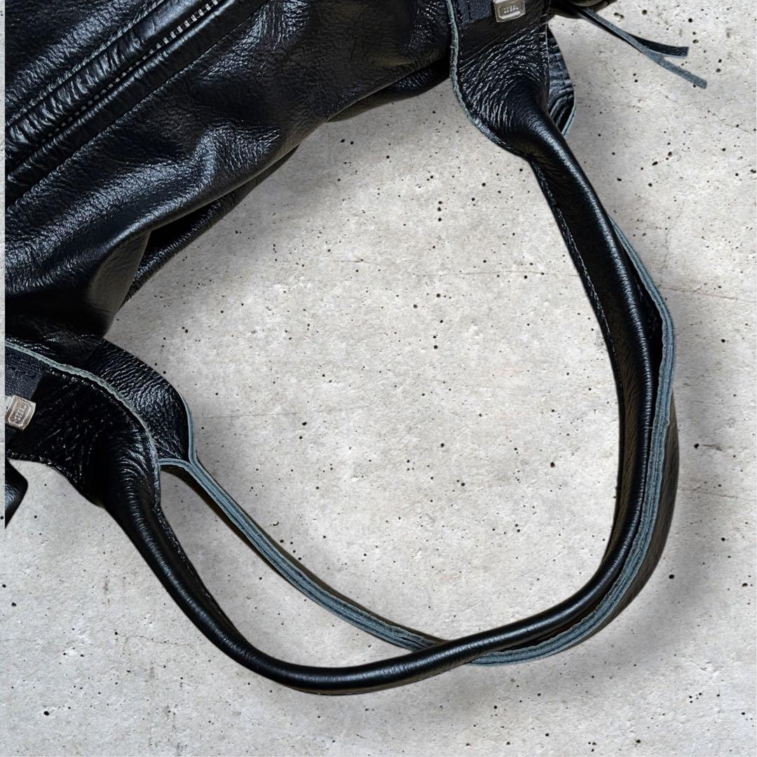 美品　ジョニーウルフ　トートバッグ　A4可　レザー　肩掛け　ブラック　黒