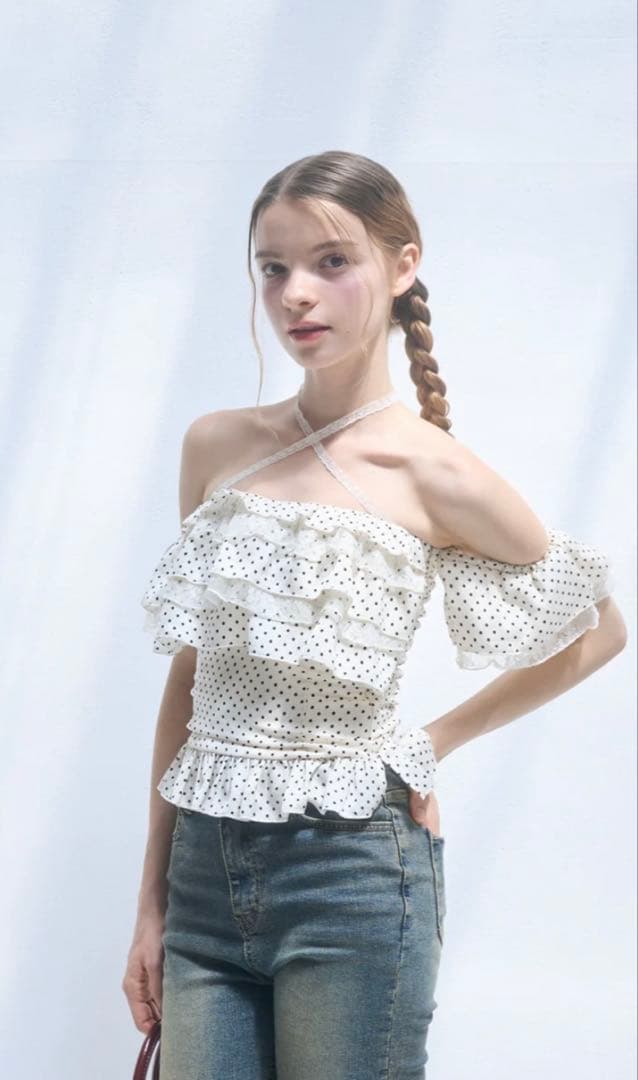 グミ食べたい yilon DOT FRILL BLOUSE