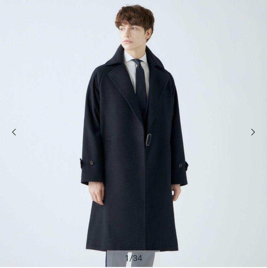 SUIT SELECT　ウールブレンドタイロッケンコート　ネイビー　ウール混