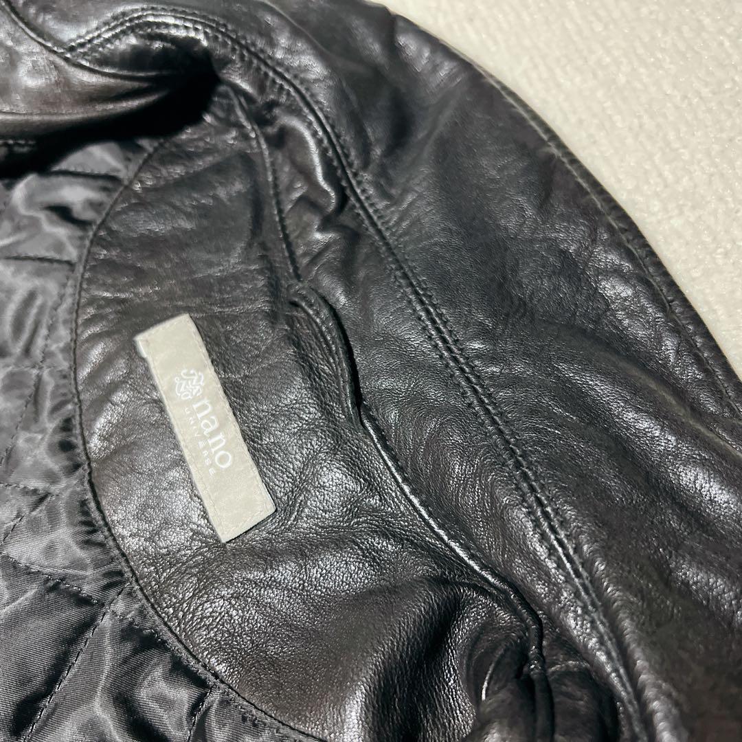 美品✨　ナノユニバース 羊革 ライダース ジャケット 黒 中綿 キルティング L