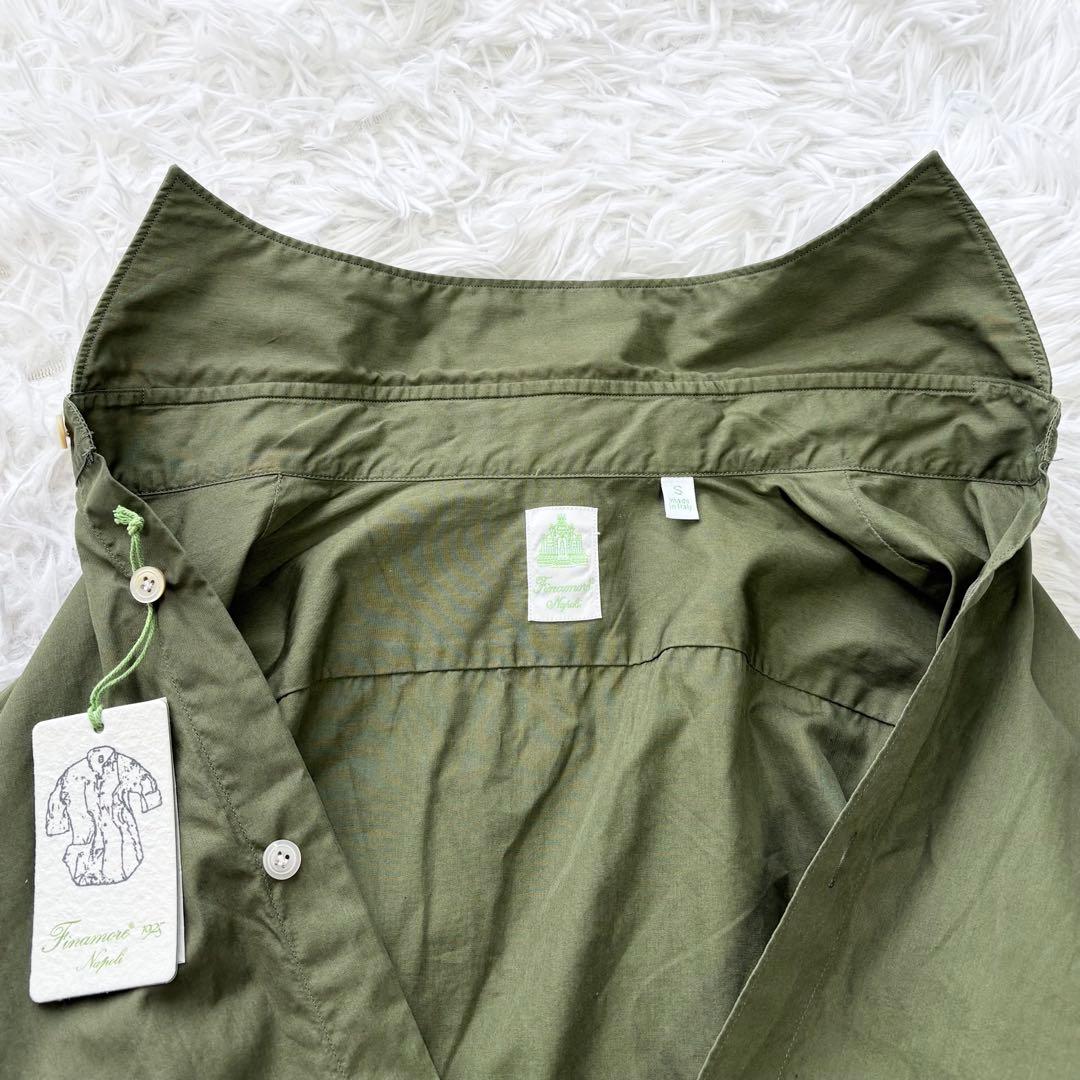 タグ付き未使用✨Finamore ホリゾンタルカラーシャツ コットン オリーブS