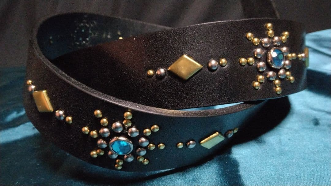 昭南ベンズレザー　スタッズベルト　ニッケル＆ブラス　アクアブルー