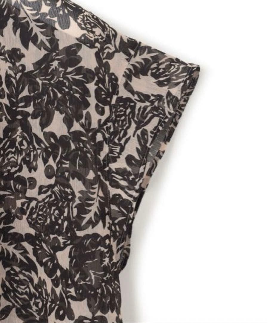 23区【洗える】ボタニカルプリントスキッパーブラウス カーキ系