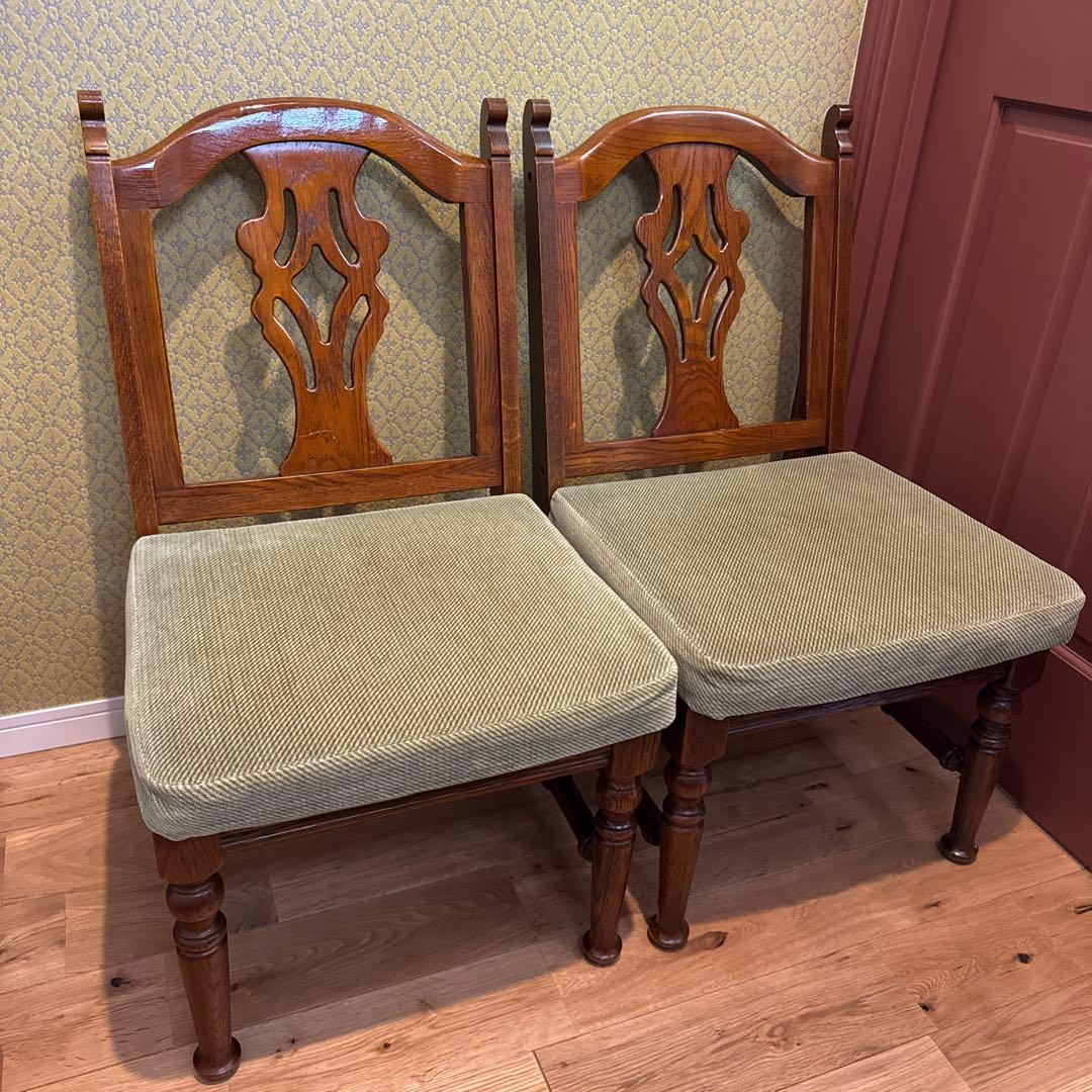 三越ブルージュ ダイニングチェア オーク材フレーム モケットファブリック