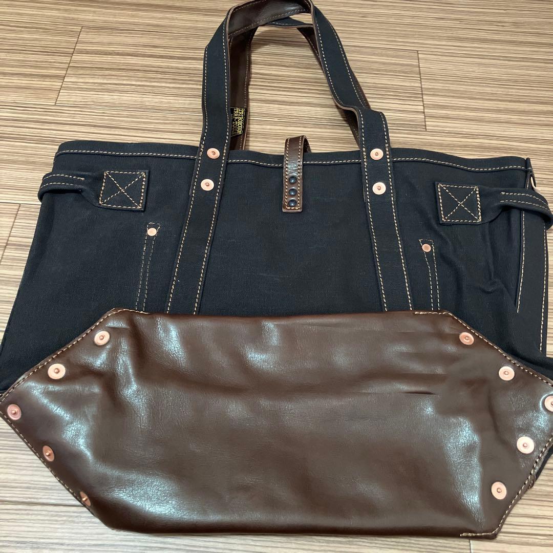 新品　キャンバス　レザー トートバッグ 黒