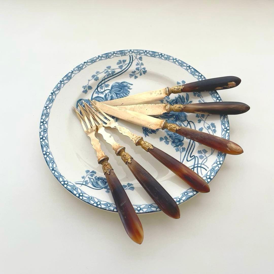 フランスアンティーク デザートフォーク&ナイフ6本セット