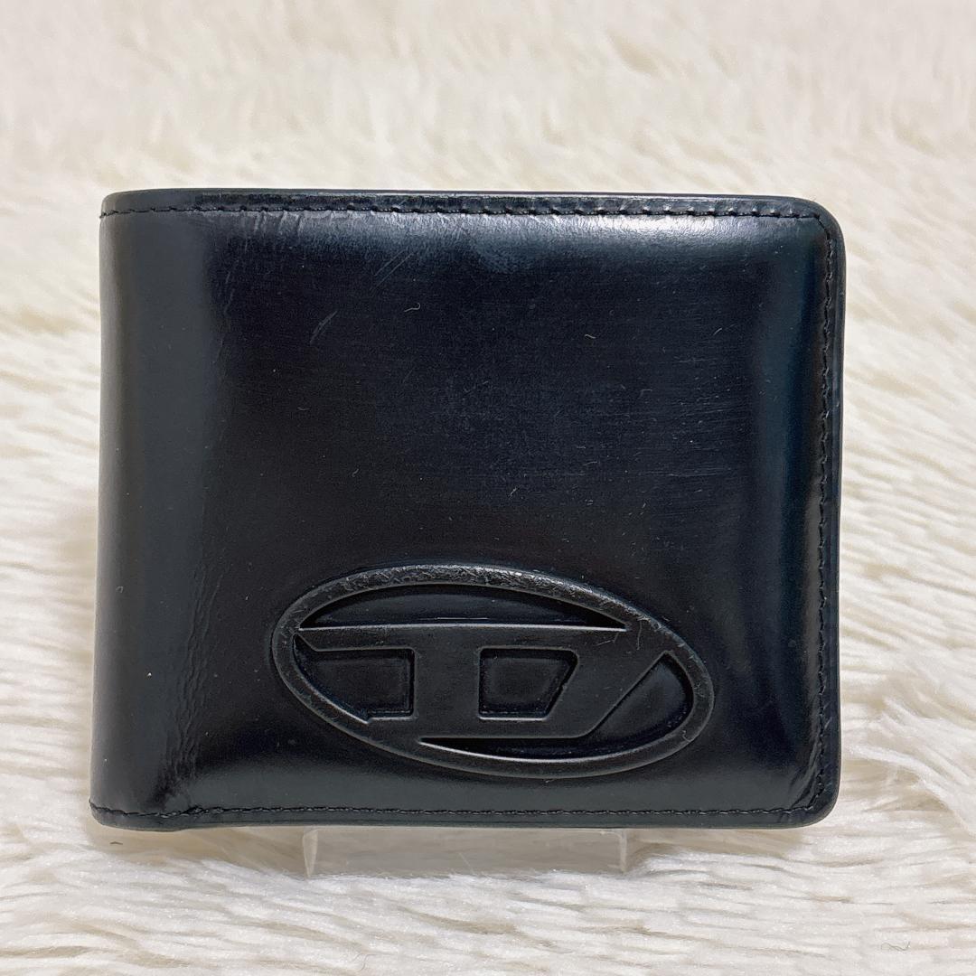 ディーゼル 二つ折り財布 オーバルD Dロゴ 現行 ブラック レザー