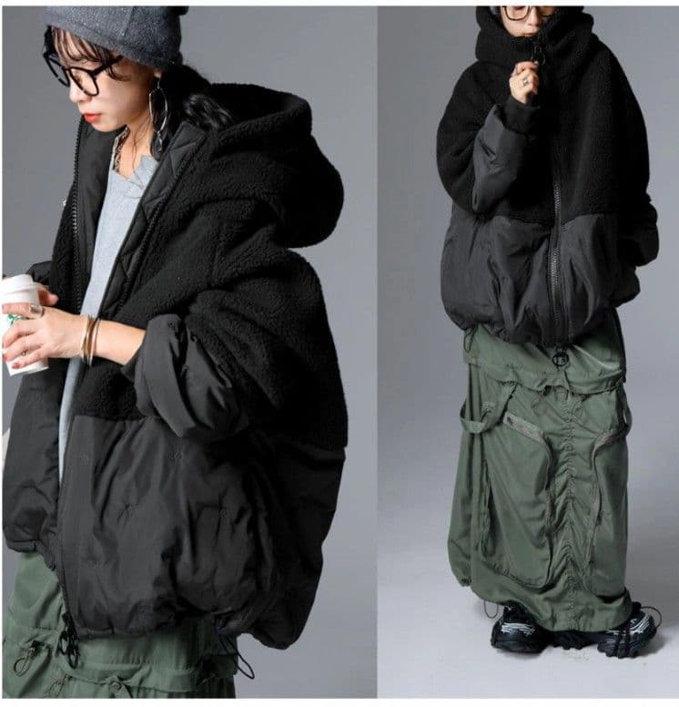 オーバーサイズ フリースダウンジャケット ブラック