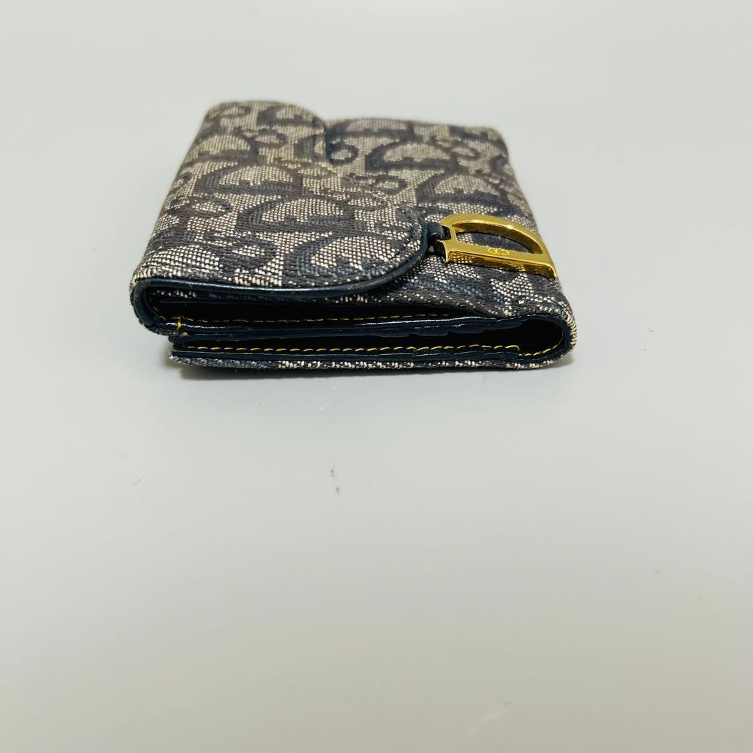 クリスチャンディオール 二つ折り財布 トロッター柄 サドル D金具 キャンバス