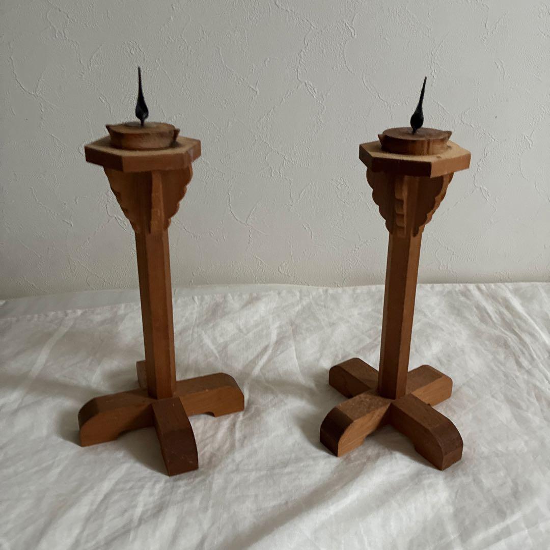 アンティークフランス　蝋燭台　木製一本