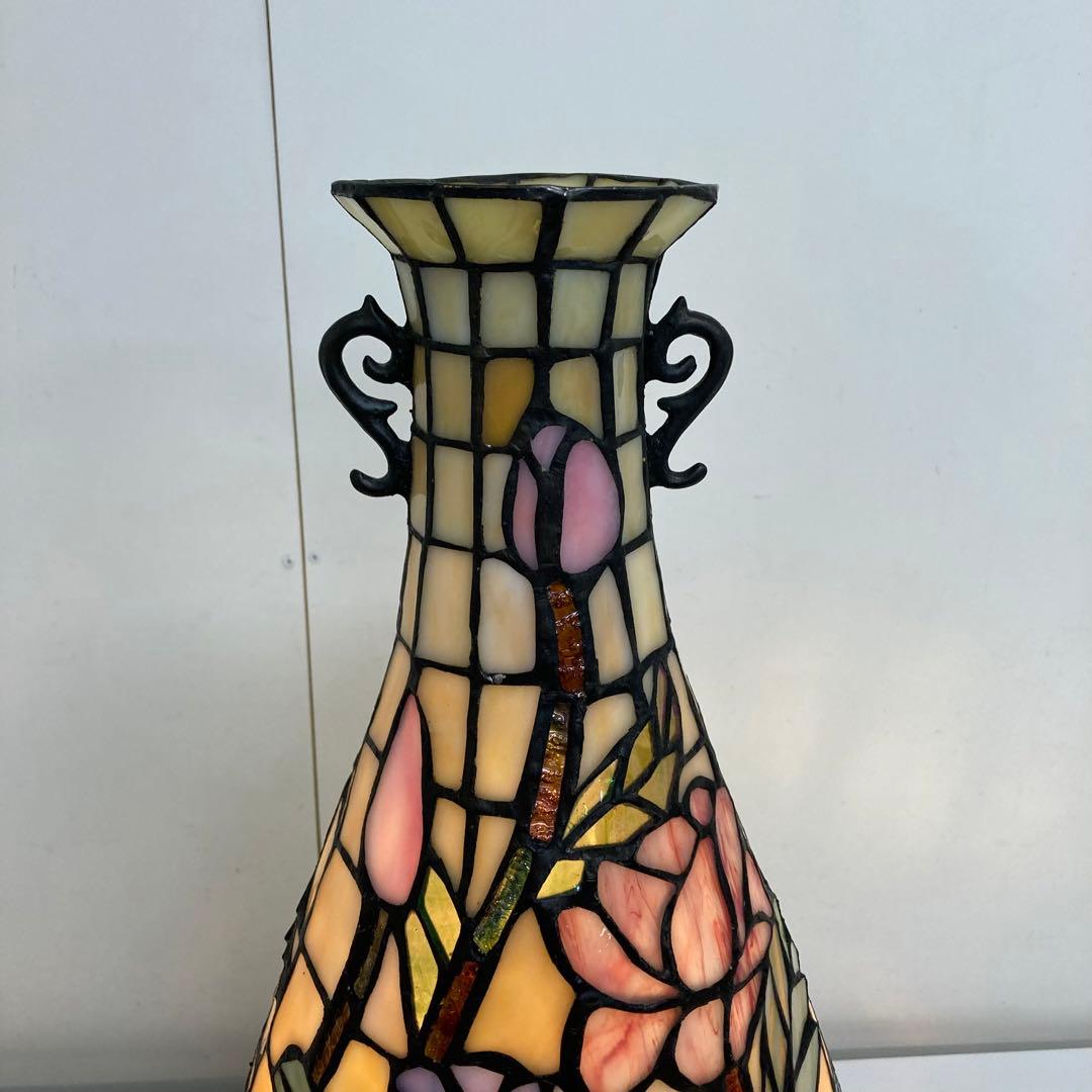 A563-53 ステンドグラスランプ　アンティーク　テーブルランプ　花柄
