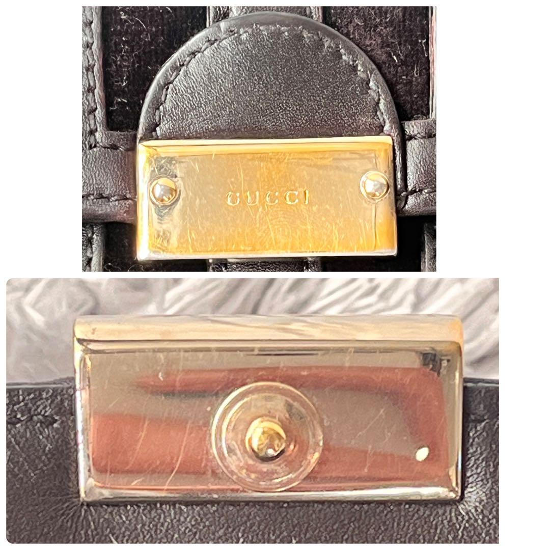 美品✨GUCCI シマ　シェリーライン　ダークブラウン　長財布　ロゴプレート