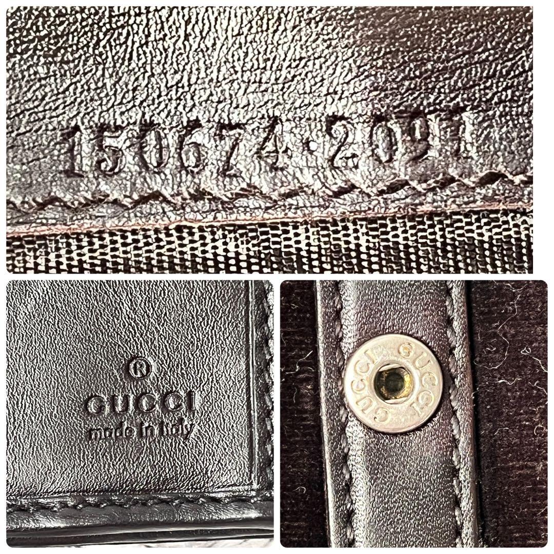 美品✨GUCCI シマ　シェリーライン　ダークブラウン　長財布　ロゴプレート