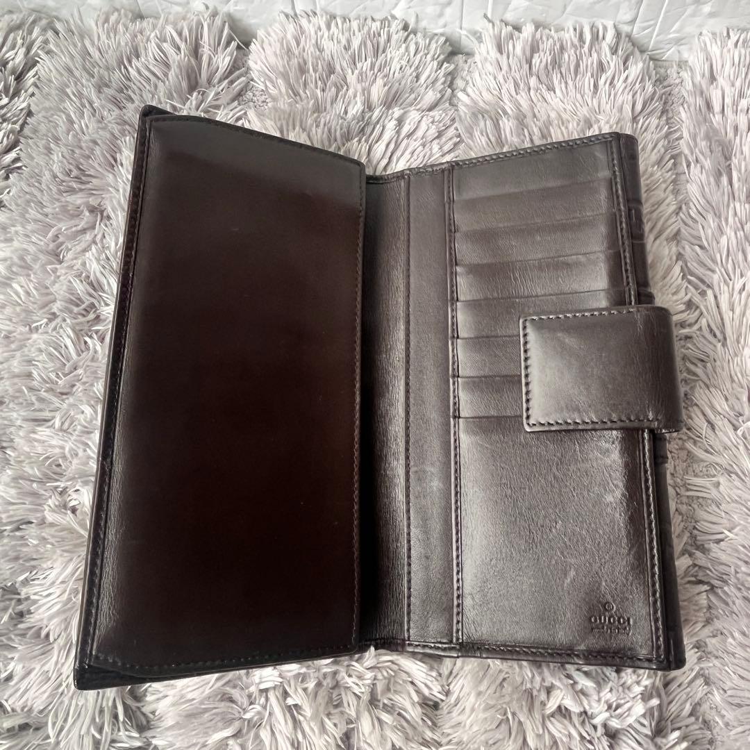 美品✨GUCCI シマ　シェリーライン　ダークブラウン　長財布　ロゴプレート