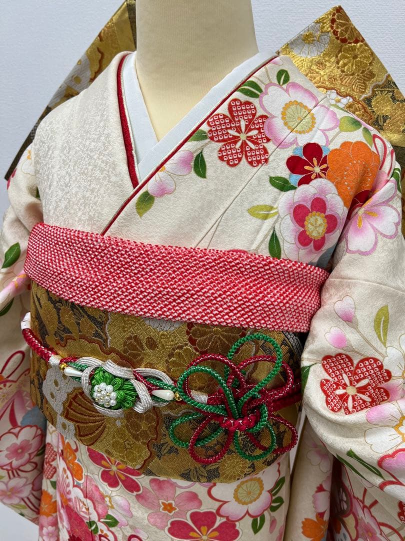 振り袖　フルセット　長襦袢付　枝垂れ桜　金彩加工　刺繍入り　銀通し　757