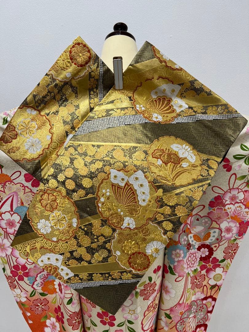 振り袖　フルセット　長襦袢付　枝垂れ桜　金彩加工　刺繍入り　銀通し　757