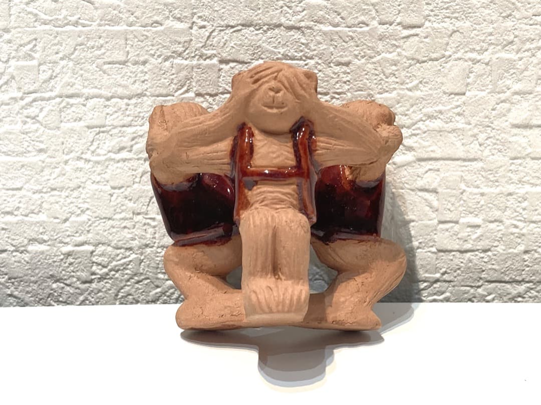 297【蓋置　2点セット】高台寺窯　三猿　阿山造　色絵　唐松　茶道具　茶事　茶道