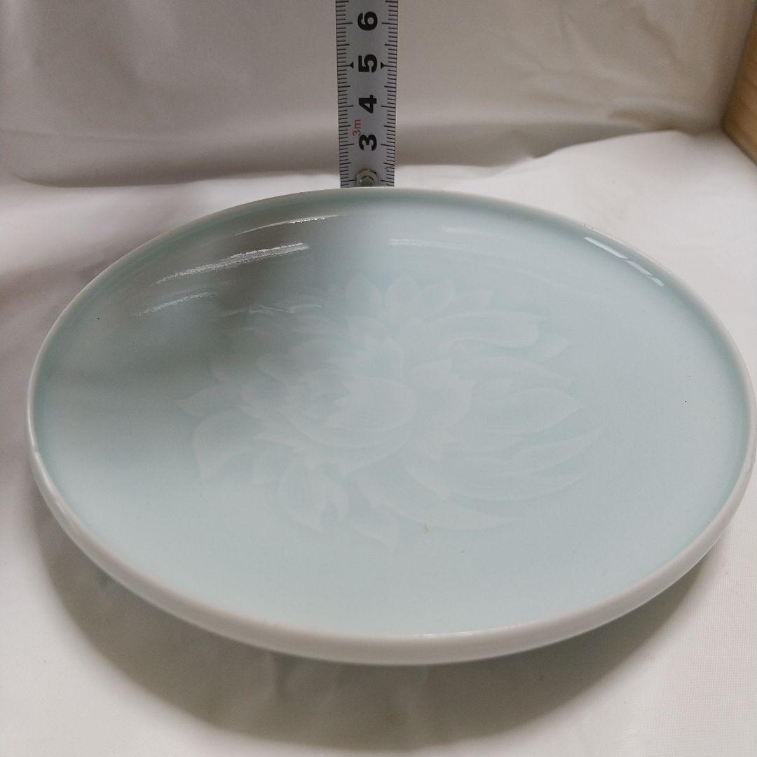 人間国宝 塚本快示 青白磁牡丹文命名皿 快山釜 三枚組