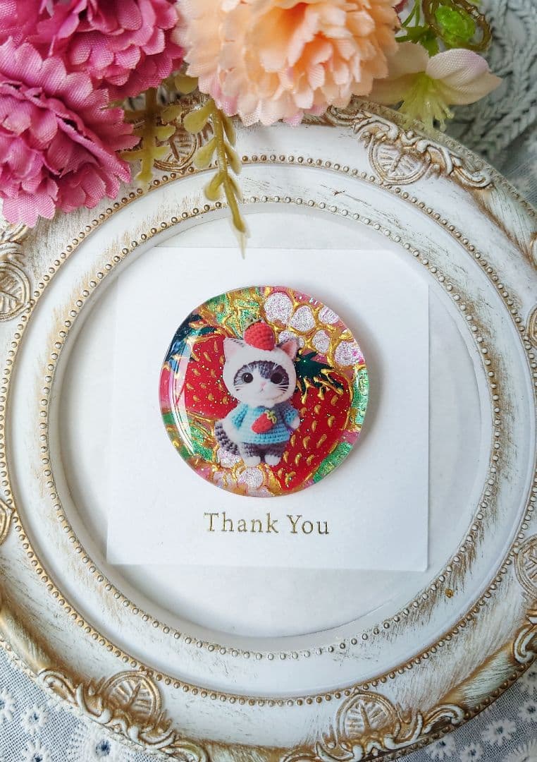 レジン　猫　手書き　ヘアゴム　ブローチ　ポニーフック　No.233