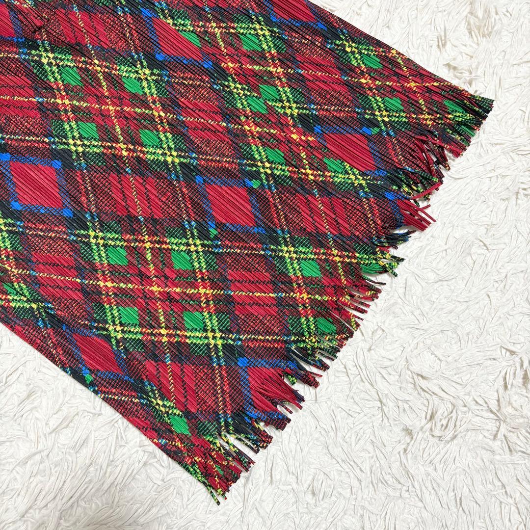 希少✨美品 PLEATS PLEASE 巻きスカート チェック柄 フリンジ L