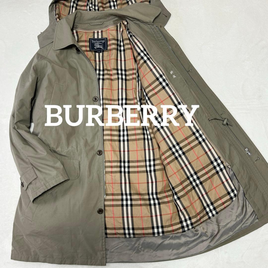 美品 バーバリー ノバチェック ダウンライナー ステンカラーコートL 90s古着