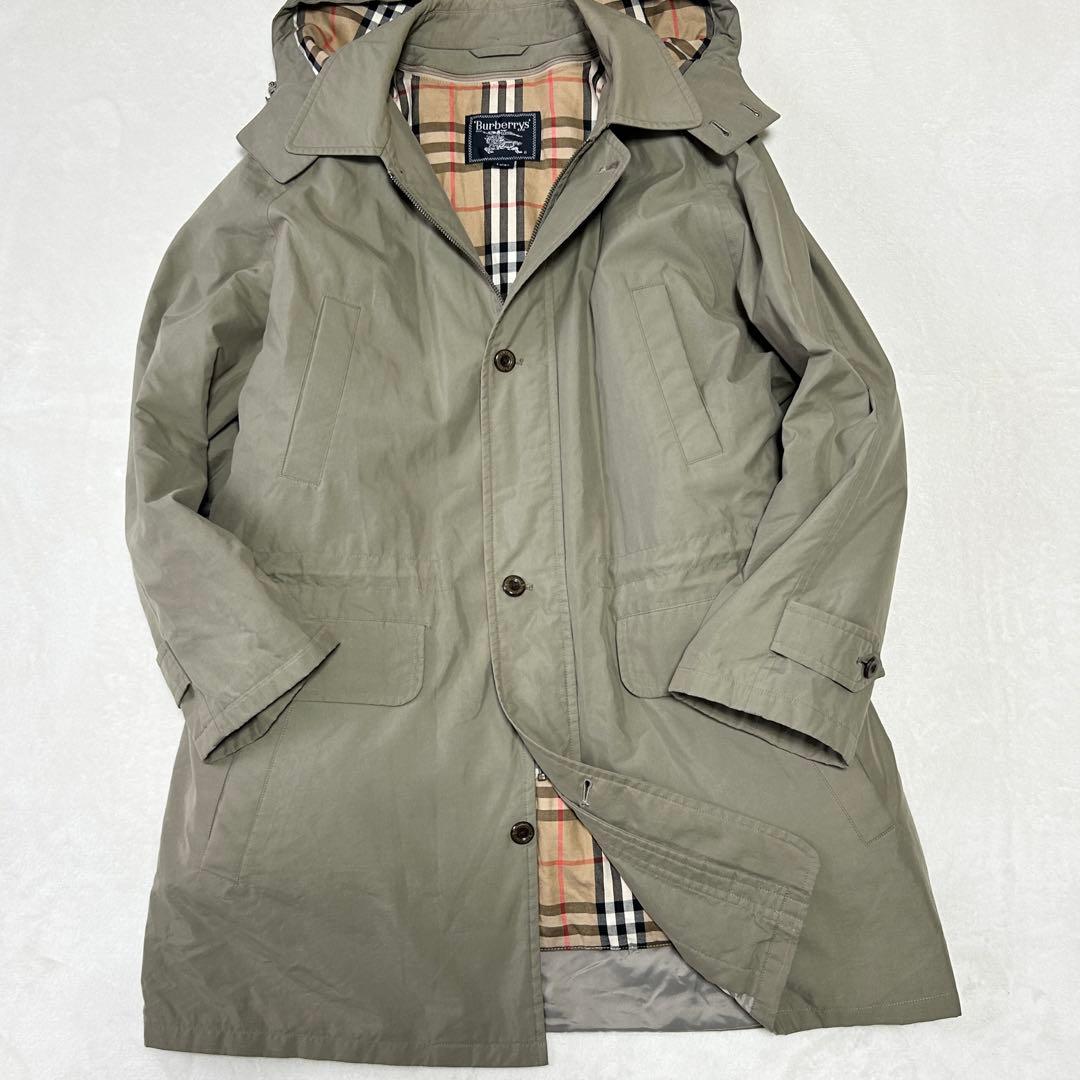 美品 バーバリー ノバチェック ダウンライナー ステンカラーコートL 90s古着
