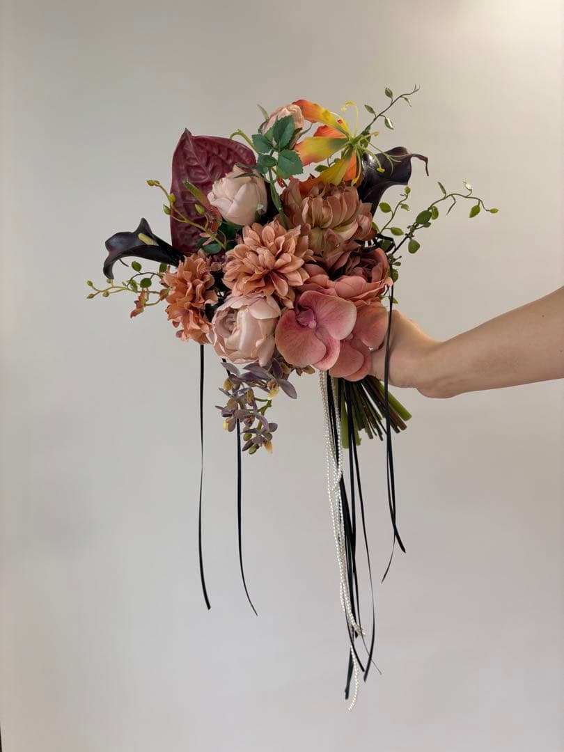 【ブートニア付】ウェディングブーケ　アーティフィシャルフラワー造花