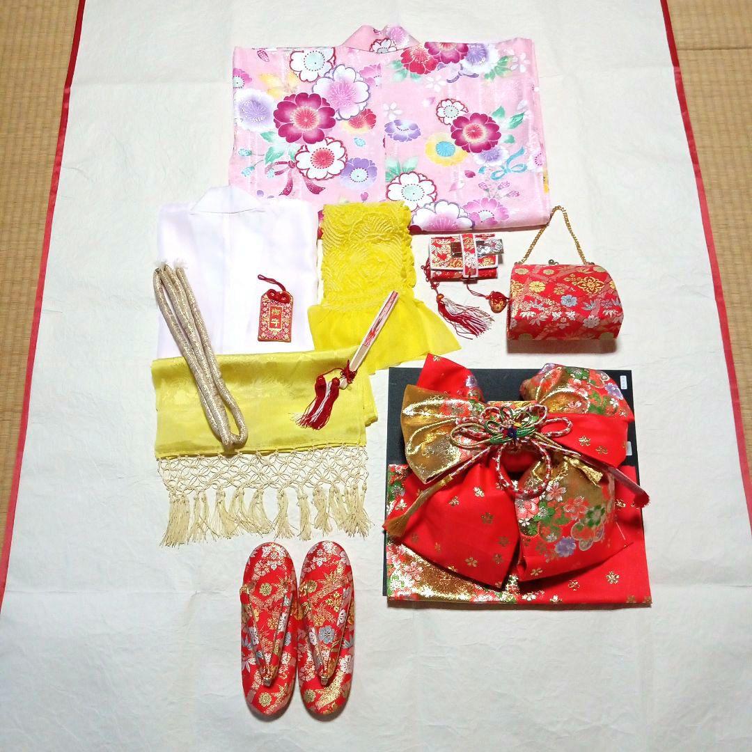 七五三　七歳　着物・長襦袢・未使用結び帯フルセット　(32)