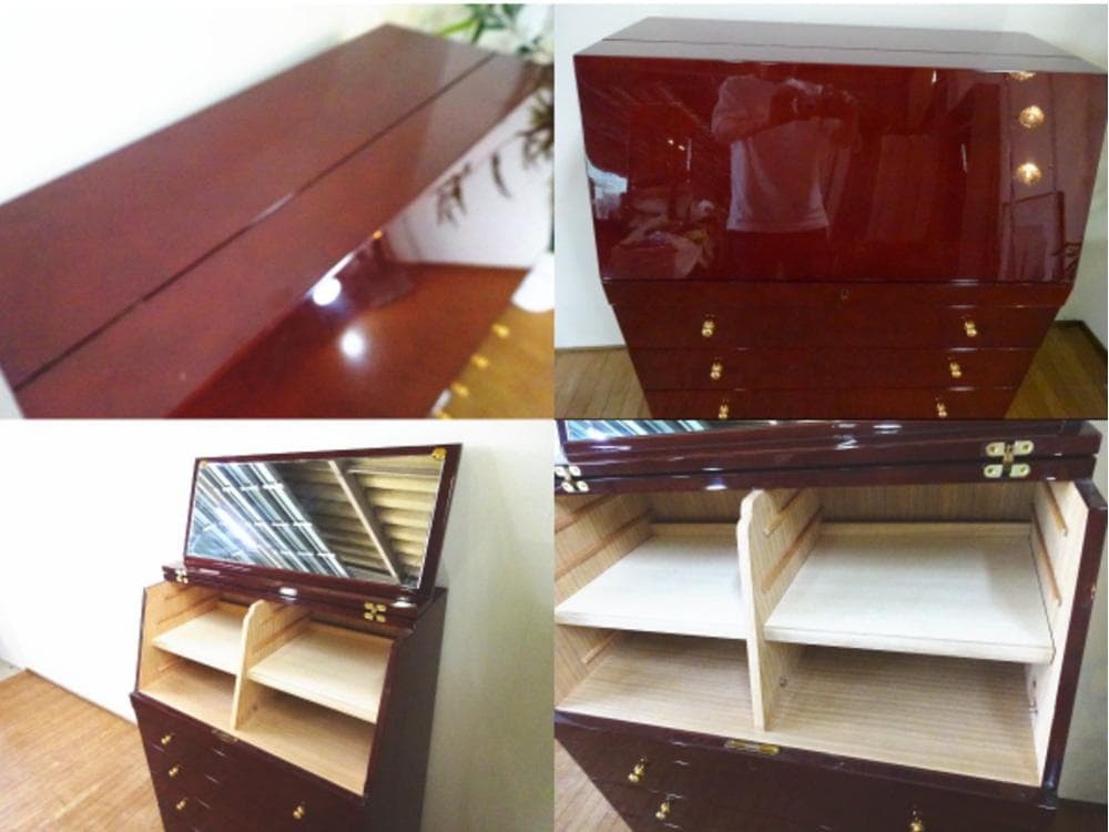 北谷家具　キットファニチャー　仔山羊革張り　ジュエリーボックス　ミラー付チェスト