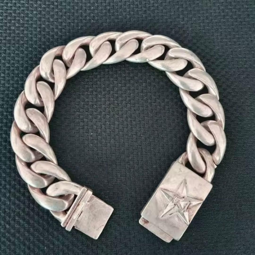 シルバー925 ツイスト星モチーフ チェーンブレスレット ★スター五芒星シンプル