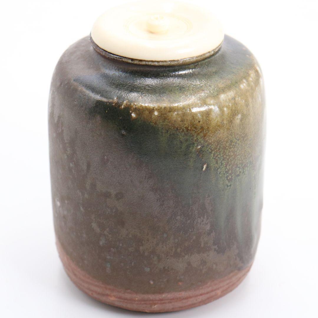 市野克明作 丹波焼 肩衝茶入 段七宝仕覆 茶道具 共箱　V913　N9