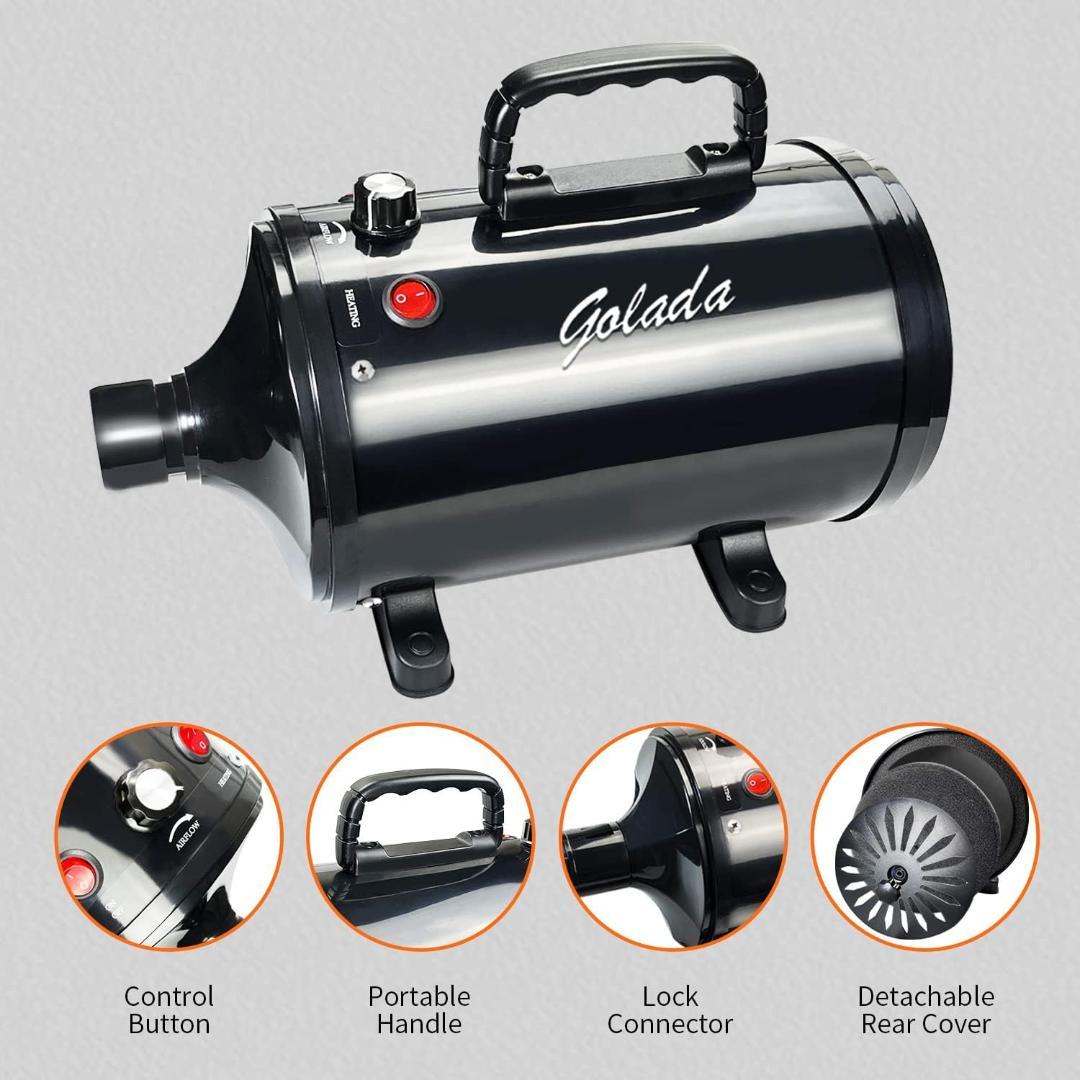 GOLADA 犬用ドライヤー 3.2HP/2400Wペットドライヤー（ブラック）