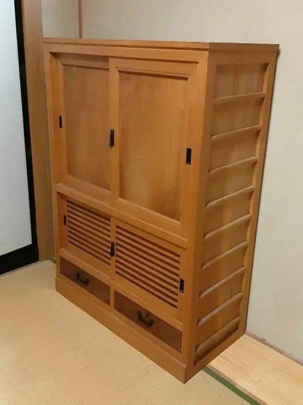 木製 引き戸式 収納キャビネット 高級板材使用 レトロ 直接引取り　輸送可能