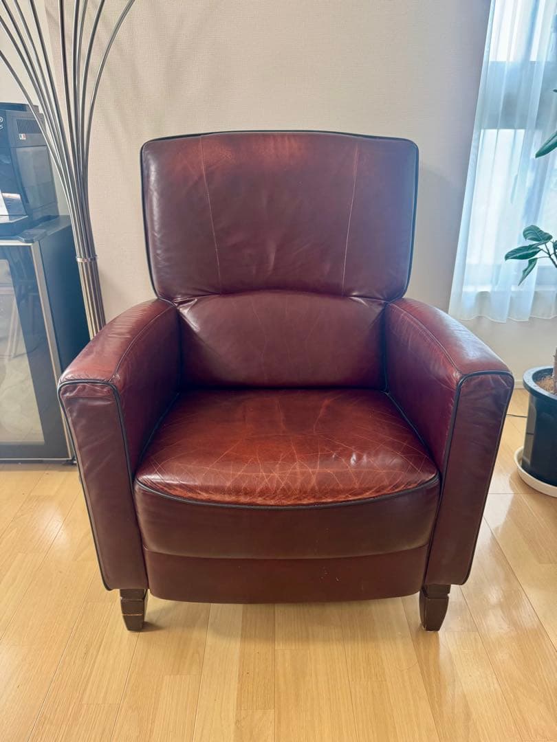 【美品】大阪市内に引き取り希望　アンティーク　本革シングルソファ