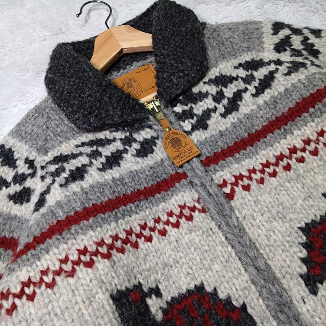 カナディアンセーター　ジップアップカウチン　Ｍ　コンドル　ハンドメイド　カナダ製