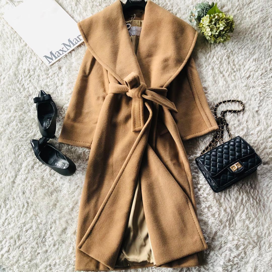 現行モデル✨極美品 マックスマーラ ベルテッドコート キャメル100% 34