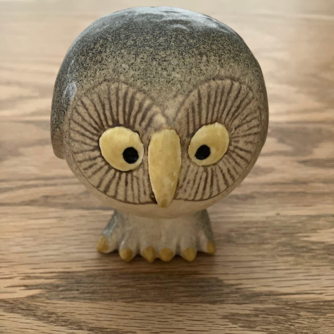 リサラーソン 置物　北欧　スウェーデンの森のグレーのふくろう　陶器