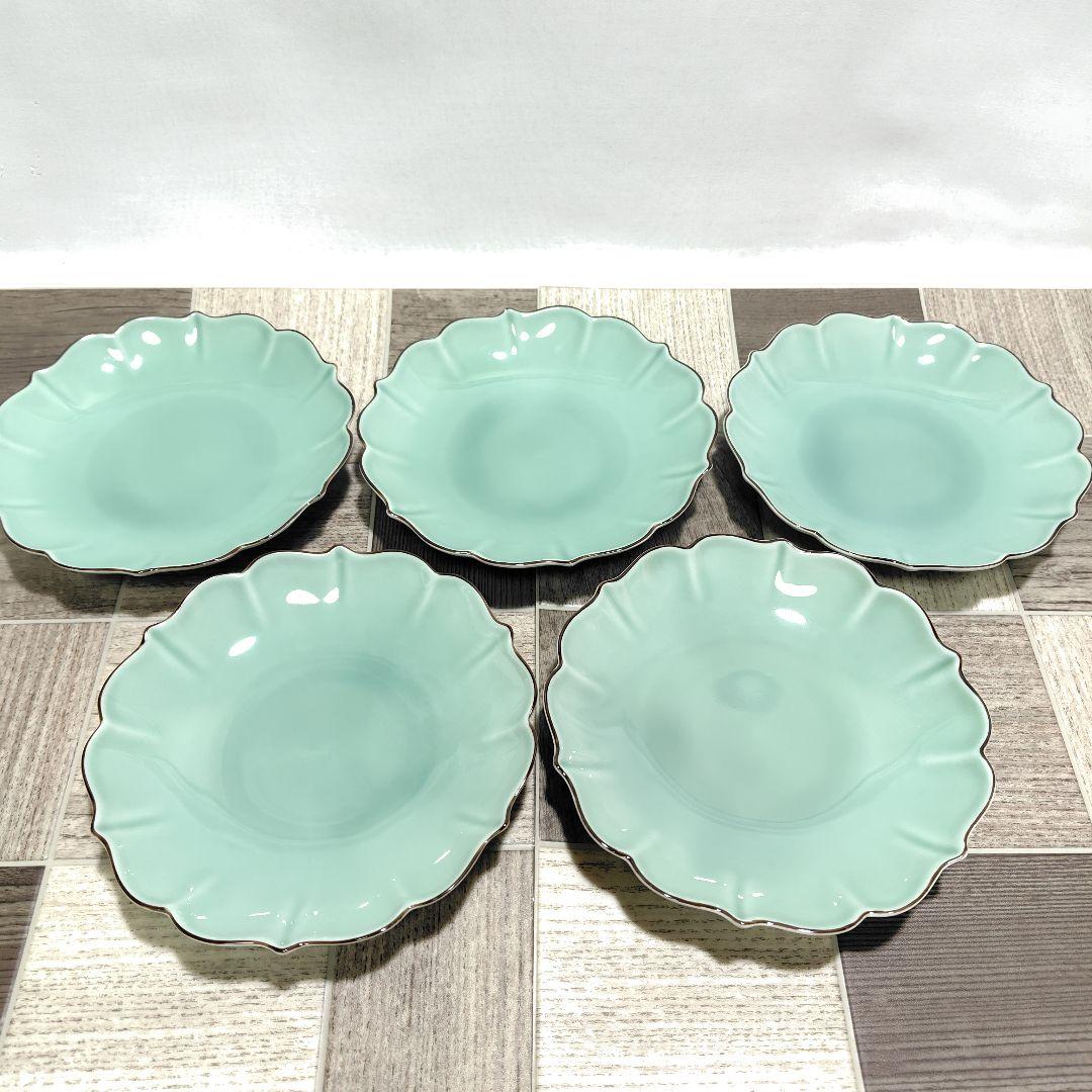 深川製磁 百年庵 笹青磁 菊中割 皿 5枚 和皿