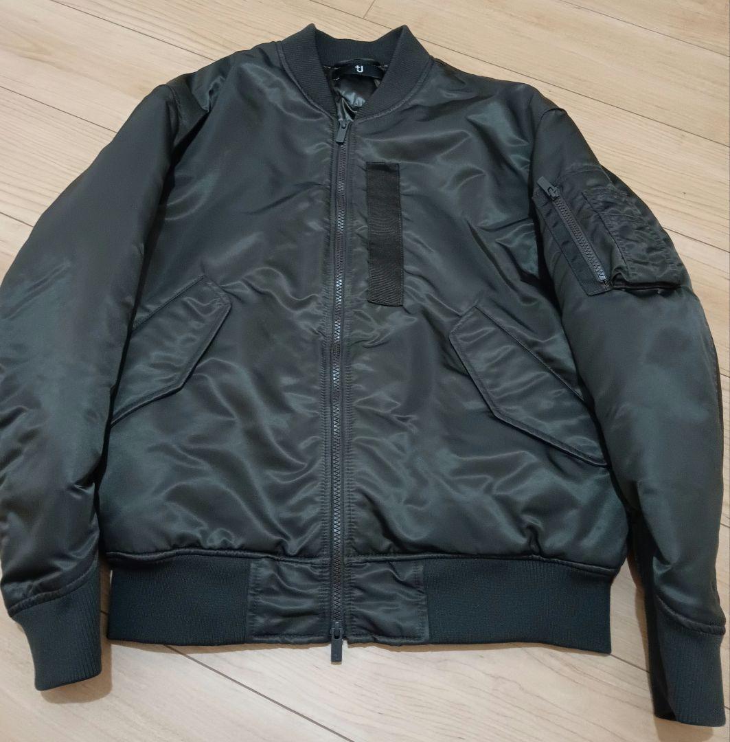 美品☆ユニクロ+J ハイブリッドダウンオーバーサイズMA-1ブルゾン M　グレー