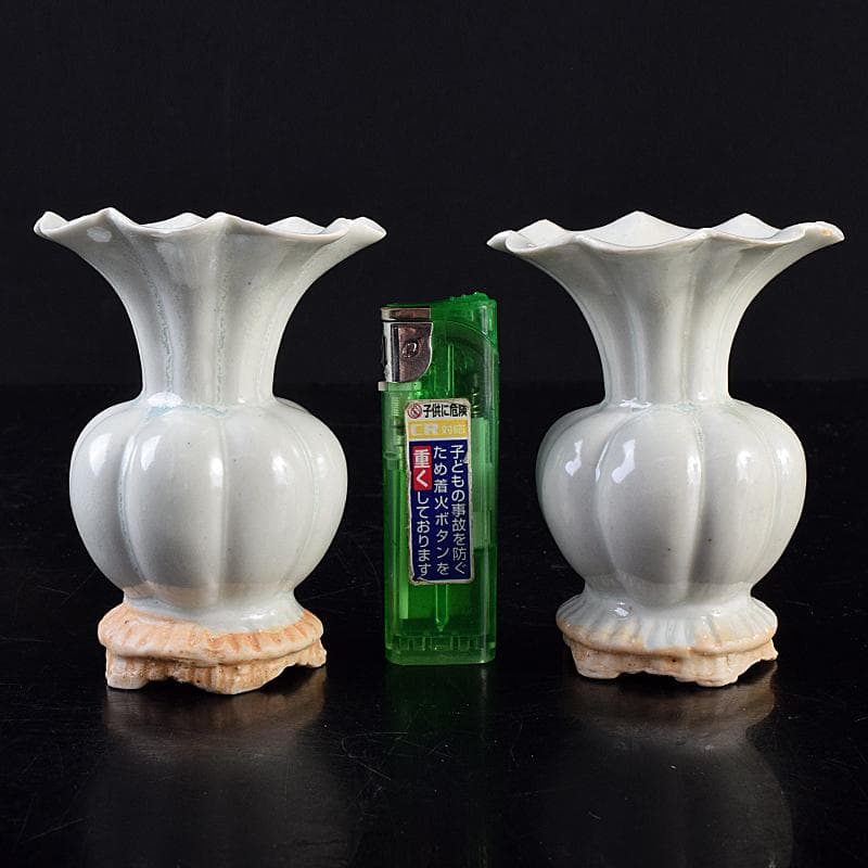 中国　宋代　青白磁　瓜型瓶　一對　M　R8819